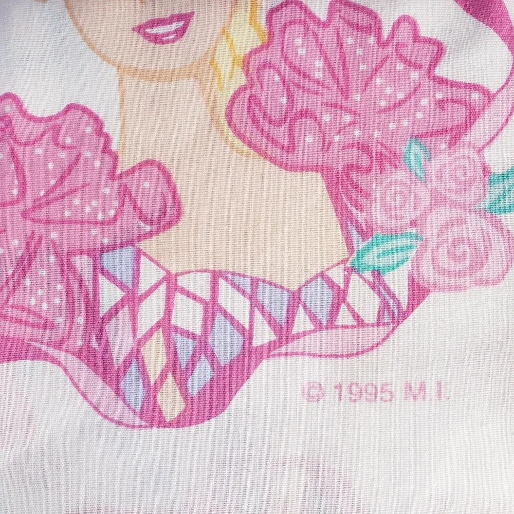 Vintage 1995 BARBIE Bed Pillow Case Twin Flat Sheet Ballerina Hearts Barbiecore
